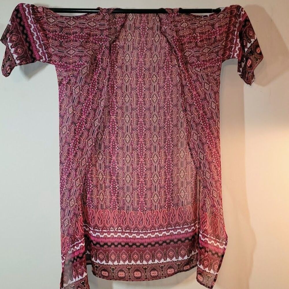 Small Cape Drape Duster Cover Up Cardigan Kimono Handmade Paisley - Burgundy
